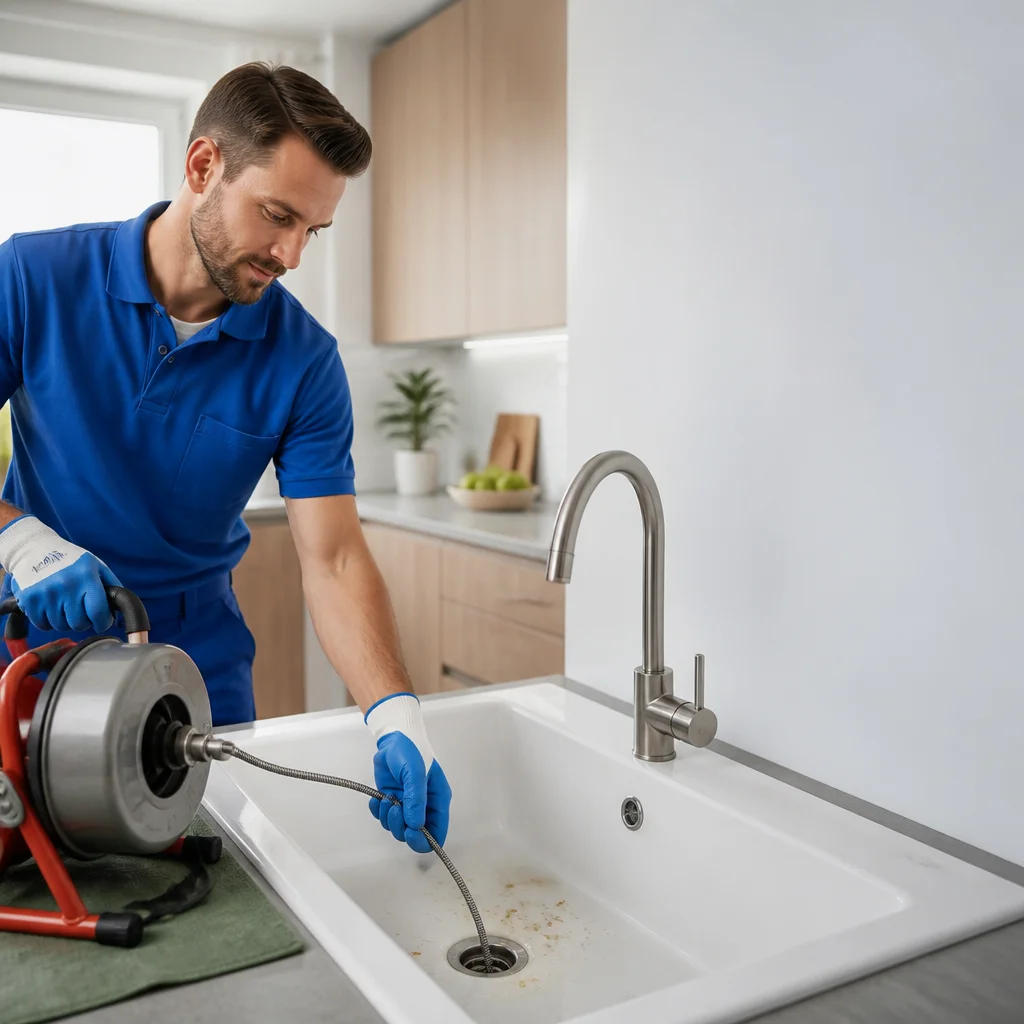 Técnico de DrainFixer inspeccionando tubería con cámara