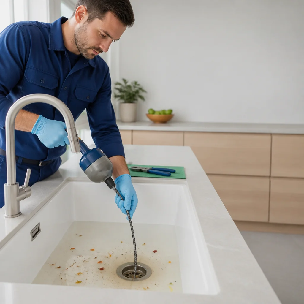 Equipo DrainFixer realizando limpieza de desagüe